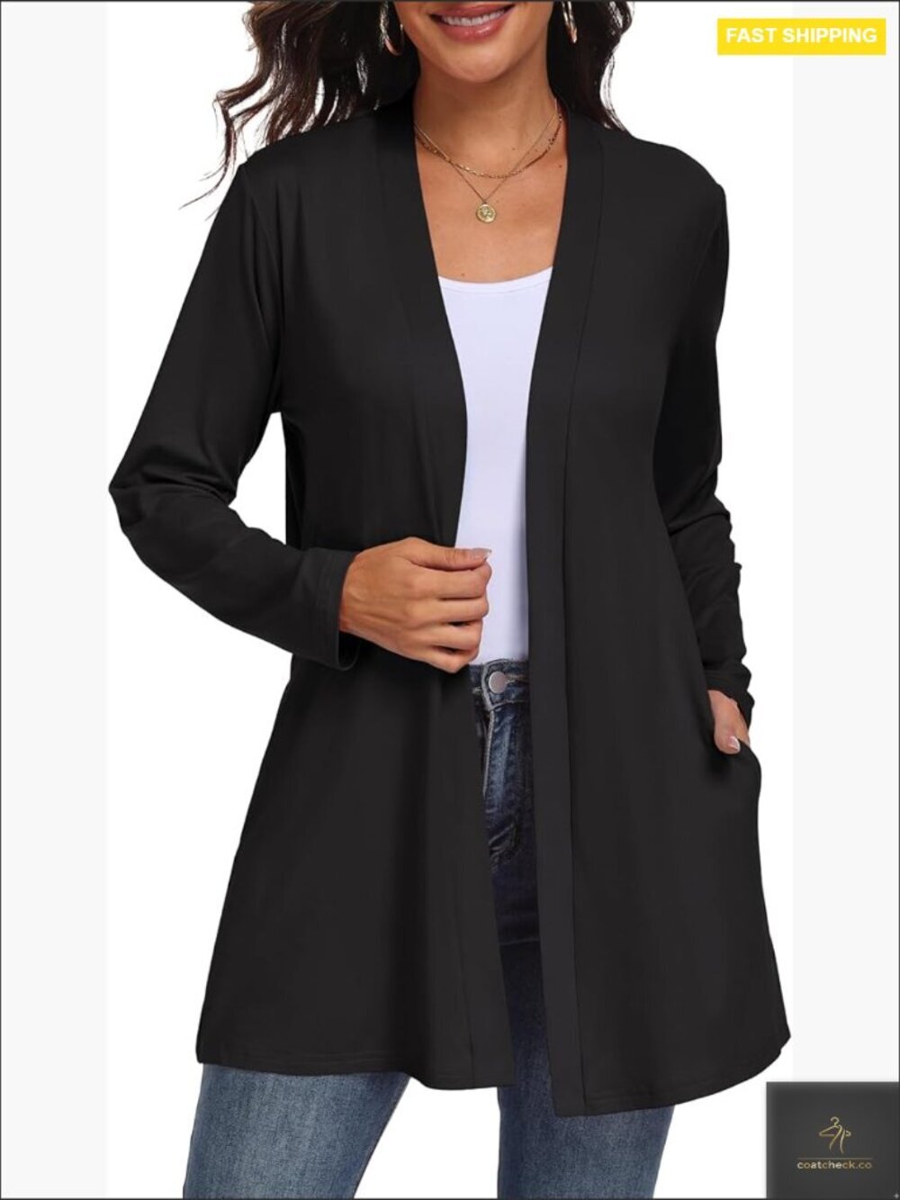 Lightweight Open Front Cardigan Casual Long Sleeve with Pockets Chic Minimal